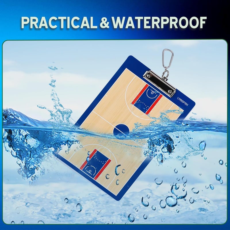 LYINGFISH Basketball Dry Erase Coaches Clipboard，Waterproof Basketball Clipboard for Coaches Double-Sided Basketball White Board for Coaches Writable and Erasable Basketball Dry Erase Board for Coaches （Blue） - Image 4